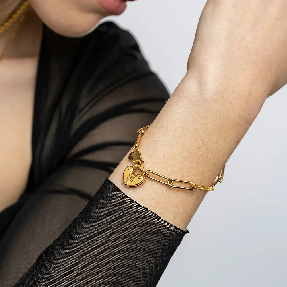 Heart Charm Lock Bracelet Gold Vermeil